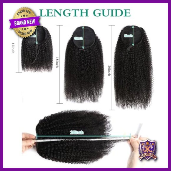 24 Inch Human Hair Drawstring Ponytail Extension Afro Kinky Curly Clip In main image 3